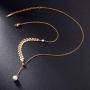 AMYJANE Leaf Pearl Circle Choker Necklace CZ Station Y Necklace 18k Gold/Rose Gold Plated Stainless Steel Lariat Style Necklace Pendant Chain Y Necklace for Women Girls Costume Jewelry