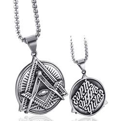 Elfasio Freemason Symbol Masonic Necklace for Men Illuminati All Seeing Eye/Eye of Gold Both Sided Stainless Steel Pendant Jewelry