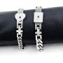 Uloveido Titanium Steel Cuban Chain Bracelets for Couples, His and Hers Square Heart Lock Bangles Matching Jewelry Set Y853