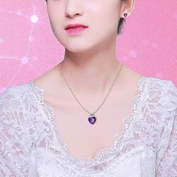 Uloveido Red Crystal Heart Necklace and Earrings Wedding Jewelry Set for Women Girls BME53
