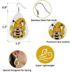 Stology Spring Faux Leather Earrings for Women Set of 12, Bee Gnomes Teardrop Dangle Earrings Bulk Buffalo Plaid Check Daisy Sunflower Butterfly Girls Fashion Jewelry Holiday Accessory