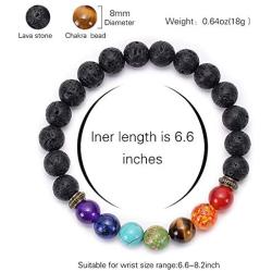 TASBERN Lava Rock Bracelet 7 Chakras Beaded Aromatherapy Essential Oil Diffuser Bracelet Natural Stone Yoga Beads Bracelet Adjustable