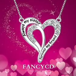 FANCYCD''Always My Sister Forever My Friend'' Love Heart Necklace, 18'', Jewelry for Women & Girls, Birthday Gifts for Sister, Best Friends.