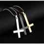 PAURO Mens Stainless Steel Inverted Cross Necklace Pendant with Chain 22 Inches, Black Gold Silver