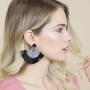 Bohemian Fan Fringe Thread Tassel Drop Earrings - Statement Half Circle, Clover Leatherette, Flower, Quatrefoil Chandelier Dangles
