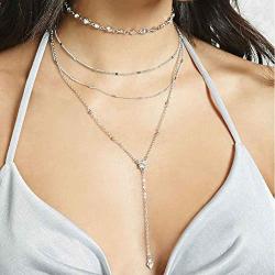Blufly Layered Y Pendant Necklace Crystal Choker Beads Necklaces Lariat Long Necklace Chain jewelry for Women and Girls (GOLD)