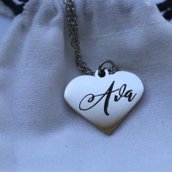 Name Necklace for Women and Girls. Silver Color Laser Engraved 1'' Heart Personalized Pendant. 20'' Adjustable Necklace. Perfect Present for Your Girlfriend. Best Gift idea for Your Daughter