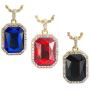 3 pcs Yellow Gold Plated Hip Hop Mens Ruby Octagon Pendant Necklace - 3mm 24'' Rope Chain Jewelry - Red,Black,Blue 3pcs By Cy-trendy