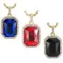 3 pcs Yellow Gold Plated Hip Hop Mens Ruby Octagon Pendant Necklace - 3mm 24'' Rope Chain Jewelry - Red,Black,Blue 3pcs By Cy-trendy