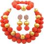 aczuv Nigerian Wedding African Beads Red Jewelry Sets for Women Simulated Pearl Necklace and Earrings