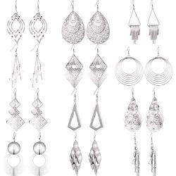 N-A 12 Pairs Drop Dangle Earrings Set for Women Ethnic Boho Hippie Fashion Jewelry funky Vintage Statement Earrings Gift