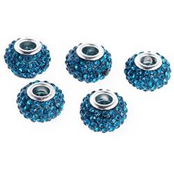 RUBYCA 15MM 20pcs Big Hole Crystal Charm Beads fit European Charm Bracelet Jewelry Indicolite Blue