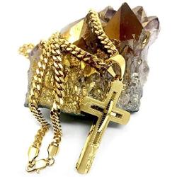 Hollywood Jewelry Cross Faith Pendant Chain Necklace 18k Real Gold Plated Religious Crucifix Cuban Link for Women and Men Thin for Charms Love Diamonds Cut