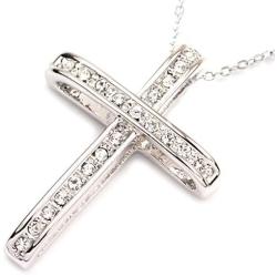 FC Jory White & Rose Gold Plated Crystal Rhinestones Cross Pendant Necklace