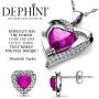 DEPHINI - Heart Necklace & Heart Earrings Set - 925 Sterling Silver - Pink Crystal Studs & Pendant Birthstone- Fine Jewellery Set for Women - 18'' Rhodium Plated Silver Chain - Cubic Zirconia