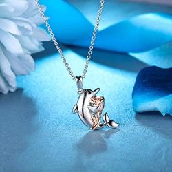 KesaPlan 14K Rose Gold Flower Dolphin Pendant Necklace for Women Dolphin Pendant Necklace Crystals from Swarovski, Valentines day Anniversary Jewelry