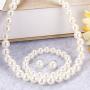 Finrezio Faux Pearl Crystal Necklace Earring Bracelet Set for Women Wedding Bridal Jewelry