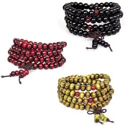 Men Women 3Pcs Buddhist 108 Prayer Mala Beads Sandalwood Bracelet Natural Wood Beaded Necklace Elastic