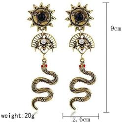 Retro Personality Snake Dangle Earrings Holoow Hot Wheels Rhinestone Alloy Drop Earrings Bohemian Fashion Religious Totem Ear Jewelry