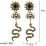 Retro Personality Snake Dangle Earrings Holoow Hot Wheels Rhinestone Alloy Drop Earrings Bohemian Fashion Religious Totem Ear Jewelry