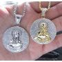 KOSMOLING Sparking Iced Out Hip Hop Jewelry Rose Gold Silver 3 Colors Virgin Mary Pendant Necklace for Men and Women, Micro Pave AAA Cubic Zirconia, 24inch Box Chain