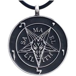 Church of Satan Jewelry The Sigil of Baphomet SAMAEL-LILITH Inverted Pentacle Pentagram Star Satanic Devil LaVeyan Satanism Wicca Witchcraft Pewter Mens Pendant Necklace charm men w Black PVC Cord