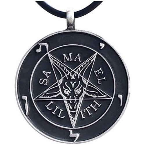 Church of Satan Jewelry The Sigil of Baphomet SAMAEL-LILITH Inverted Pentacle Pentagram Star Satanic Devil LaVeyan Satanism Wicca Witchcraft Pewter Mens Pendant Necklace charm men w Black PVC Cord