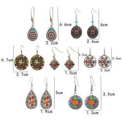 LAIMALA 7 Pairs Vintage Bohemian Earrings Set Retro Rhinestone Earrings Boho Dangle Drop Earrings Statement Long Boho Drop Earrings for Women Girls Jewelry Set Gifts