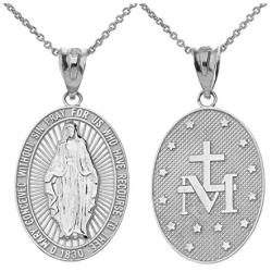 Fine 925 Sterling Silver Miraculous Medal Of Blessed Virgin Mary Catholic Charm Pendant Necklace