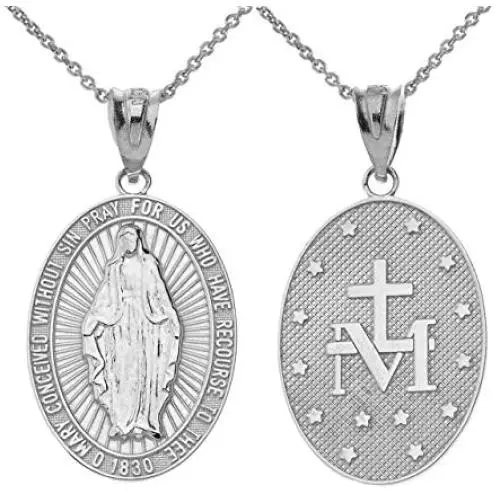 Fine 925 Sterling Silver Miraculous Medal Of Blessed Virgin Mary Catholic Charm Pendant Necklace Fine 925 Sterling Silver Miraculous Medal Of Blessed Virgin Mary Catholic Charm Pendant Necklace