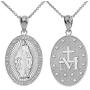 Fine 925 Sterling Silver Miraculous Medal Of Blessed Virgin Mary Catholic Charm Pendant Necklace
