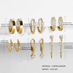 Erpels Gold Huggie Hoop Earring Set Small Hoop Earrings Cubic Zirconia Chain Hoop Earrings for Women Girls