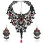 ETERNITY J. Elegant Vintage Black Lace Victorian Lolita Gothic Pendant Choker Necklace Earrings Set ETERNITY J. Elegant Vintage Black Lace Victorian Lolita Gothic Pendant Choker Necklace Earrings Set