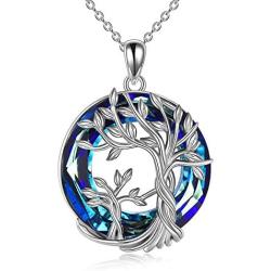 TOUPOP,Mothers Day Gifts from Daughters Sterling Silver Mother Child Tree of Life Pendant Necklace with Blur Circle Crystal Jewelry Gifts for Mom Women Birthday Friend Sister Girls