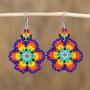 NOVICA .925 Sterling Silver Glass Beaded Earrings Floral Colors