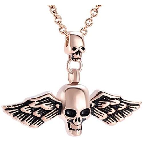 Cremation Jewelry - Skull Ashes Keepsake Stainless Steel Unisx Design Cremation Urn Necklace Memorial Jewelry for Love Ashes Locket & Free 20 Inches Chain