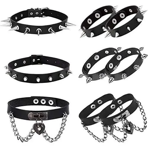 NEWITIN 9 Pieces PU Leather Punk Jewelry Set for Women and Girls Includes 3 Pieces Punk Chokers Leather Chokers and 6 Pieces Punk Bracelets Leather Bracelets, Adjustable Goth Chokers and Wristbands NEWITIN 9 Pieces PU Leather Punk Jewelry Set for Women and Girls Includes 3 Pieces Punk Chokers Leather Chokers and 6 Pieces Punk Bracelets Leather Bracelets, Adjustable Goth Chokers and Wristbands
