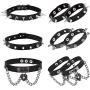 NEWITIN 9 Pieces PU Leather Punk Jewelry Set for Women and Girls Includes 3 Pieces Punk Chokers Leather Chokers and 6 Pieces Punk Bracelets Leather Bracelets, Adjustable Goth Chokers and Wristbands