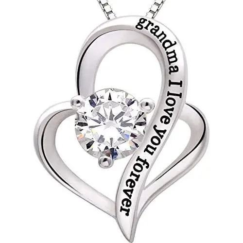 ALOV Jewelry Sterling Silver Grandma I Love You Forever Love Heart Cubic Zirconia Pendant Necklace ALOV Jewelry Sterling Silver Grandma I Love You Forever Love Heart Cubic Zirconia Pendant Necklace