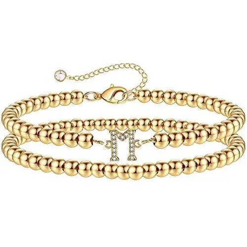 Moncinday 2Pcs Gold Initial Bracelets for Women Gifts, 14K Gold Plated Beaded Bracelets Set Link Chain Bracelets Initial Bracelet Initial Jewelry for Women Teen Girls Dainty Valentines Day Present Moncinday 2Pcs Gold Initial Bracelets for Women Gifts, 14K Gold Plated Beaded Bracelets Set Link Chain Bracelets Initial Bracelet Initial Jewelry for Women Teen Girls Dainty Valentines Day Present