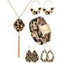 Hicarer 5 Pieces Leopard Jewelry Set Leopard Bracelet Earring Necklace for Women Girls