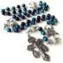 elegantmedical HANDMADE Peacock Blue Tiger Eye Prayer Beads & (AAA)10mm real Pearl sterling silver beads caps Catholic Rosary Necklace Gift Box Italy Parden Crucifix