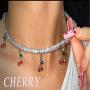 Cherry Zircon Necklace Shiny Tennis Chain Choker Necklace for Women