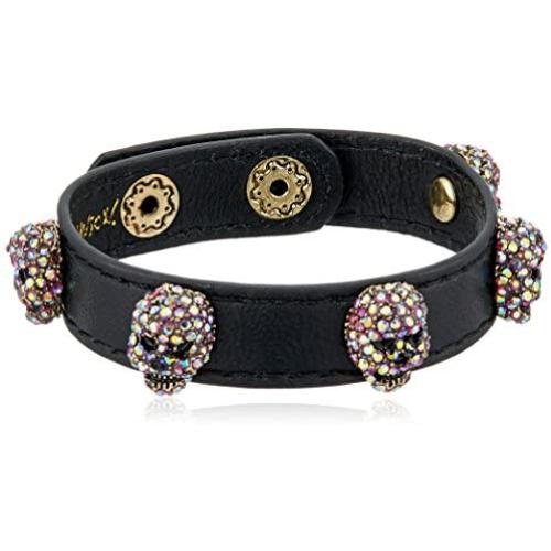 Betsey Johnson Pink and Gold Black Leather Bracelet