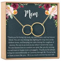 Mom Gift Necklace: Mother Daughter Jewelry, Thank You Mom, 2 Interlocking Circles (gold-plated-brass, NA)