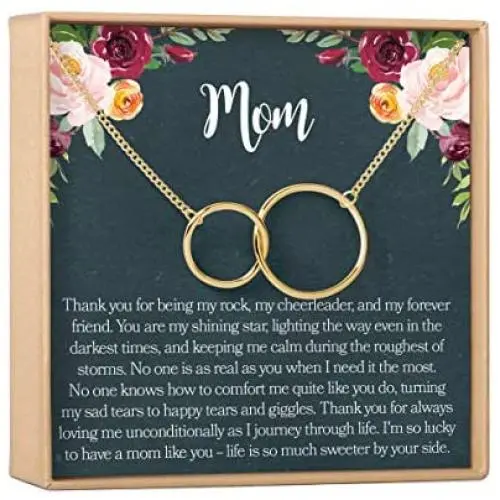 Mom Gift Necklace: Mother Daughter Jewelry, Thank You Mom, 2 Interlocking Circles (gold-plated-brass, NA) Mom Gift Necklace: Mother Daughter Jewelry, Thank You Mom, 2 Interlocking Circles (gold-plated-brass, NA)