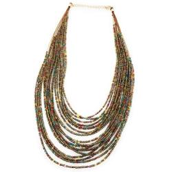 Bohemia Style 20 Layers Bib Statement Collar Glass Beaded Choker Necklace Fashion Jewelry For Women (Gold)