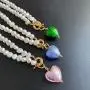 YorzAhar Love Heart Pendant Necklace, Heart of The Ocean Necklace Handpicked Pearl 7-8.5mm Pearls Strand Necklace for Women Gifts