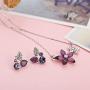 NEOGLORY Platinum Plated Purple Clear Crystal Jewelry Set, Pendant Necklace, Earrings, Bridesmaid Jewelry Wedding Women Gift