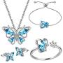 Hipunk 925 Sterling Silver Birthstone Butterfly Jewelry Women Crystal Animal Cute Butterflies Birthday Necklace/Earring/Ring/Bracelet Sets Birth Stone Statement Anniversary Jewellery